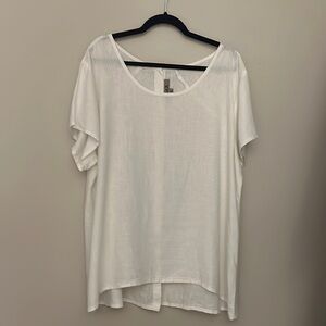 FLAX Designs 100% Linen Handkerchief Blossom Blouse Off-White Sz Large(14-18)